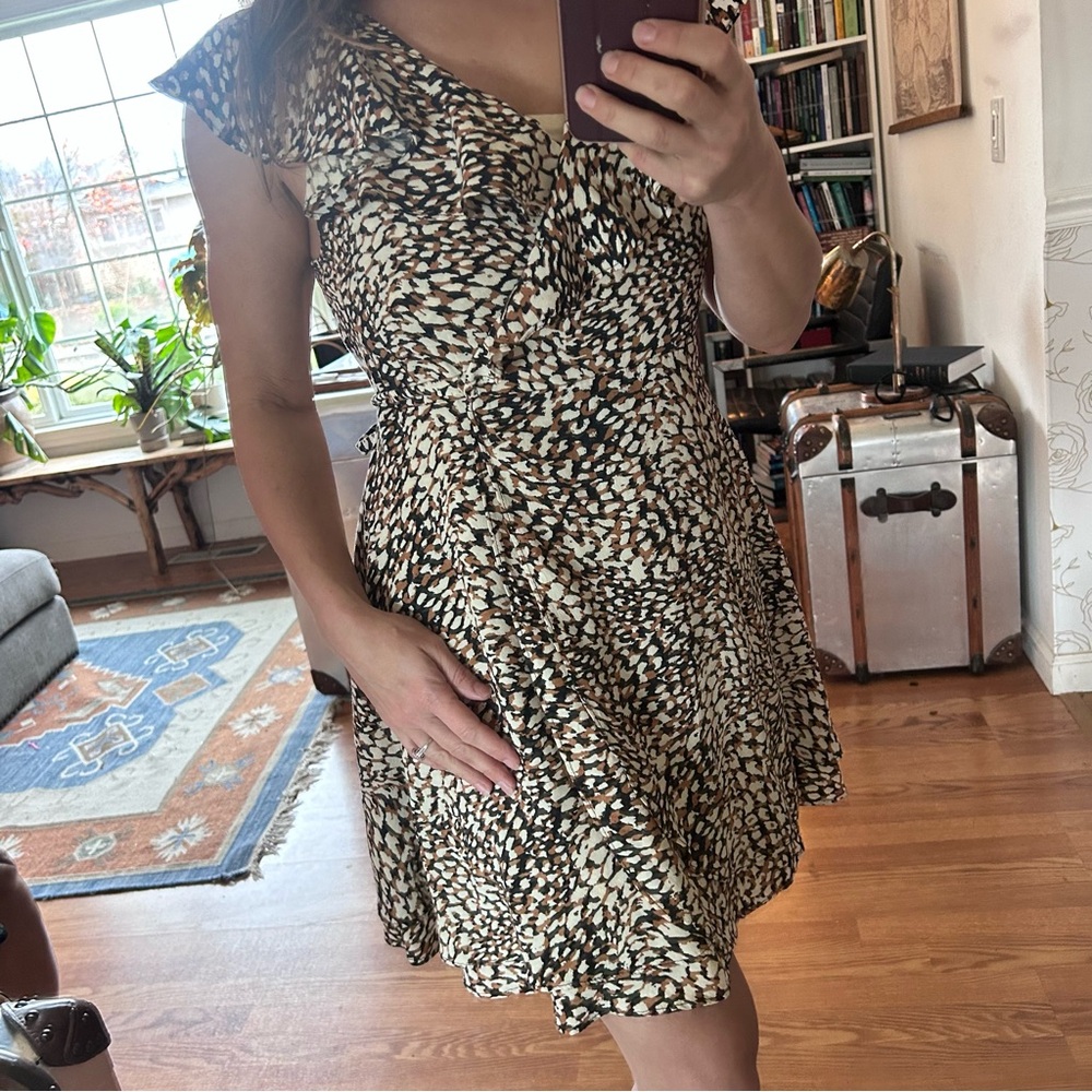 We the free people french quarter mini wrap dress animal print ruffle sleeve - Picture 7 of 8